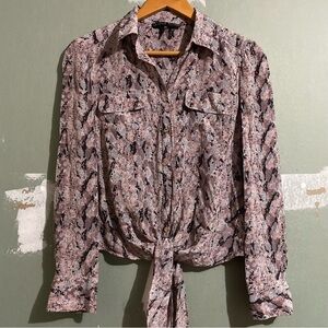 Antonio Melani Pilar Silk Animal Print Long Sleeve Tie-Front Blouse
